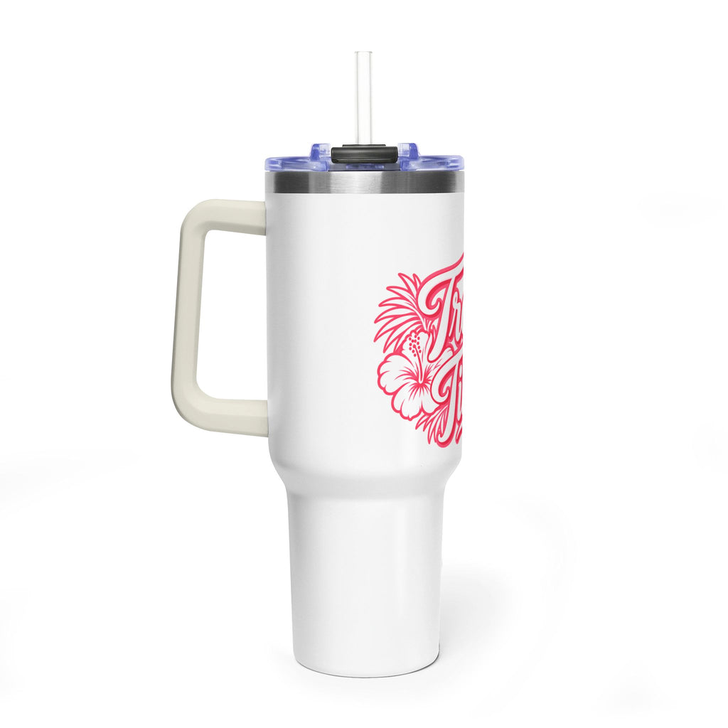 Tumbler- 40 oz Insulated Vacuum Travel Mug with Hibiscus & Tiki Flame Design