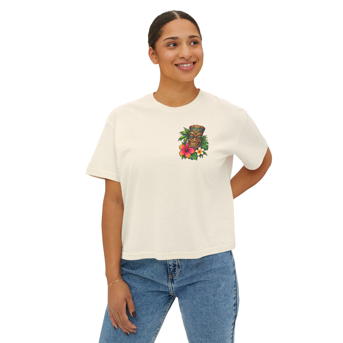 Women’s- Tropic Tiki Hibiscus Tee | Tiki Mask Floral Shirt