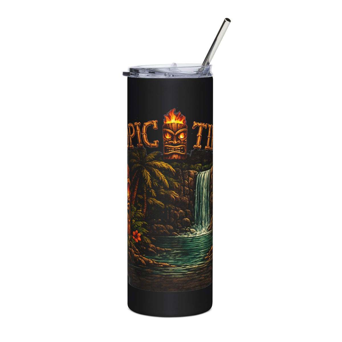 Tumbler- 20oz Tropical Tiki Island Waterfall Design