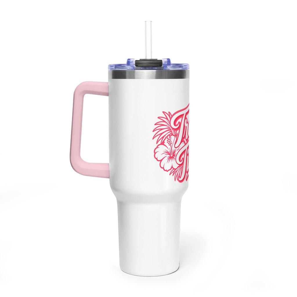 Tumbler- 40 oz Insulated Vacuum Travel Mug with Hibiscus & Tiki Flame Design