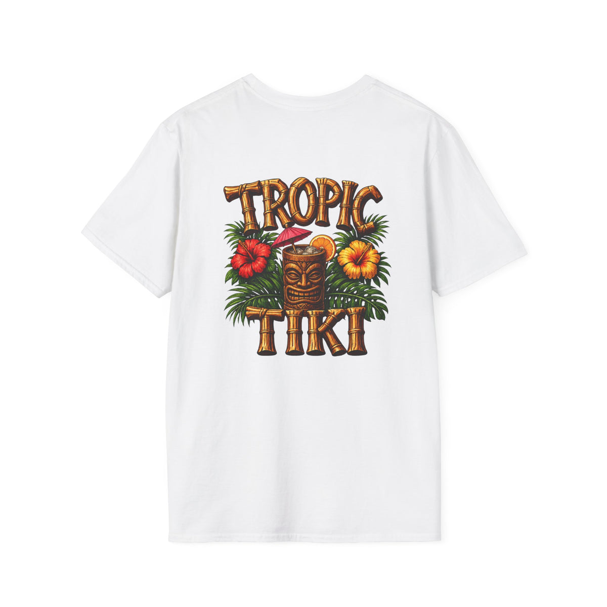 Women’s- Tropic Tiki Floral Tee — Tropical Hibiscus Beach T-Shirt
