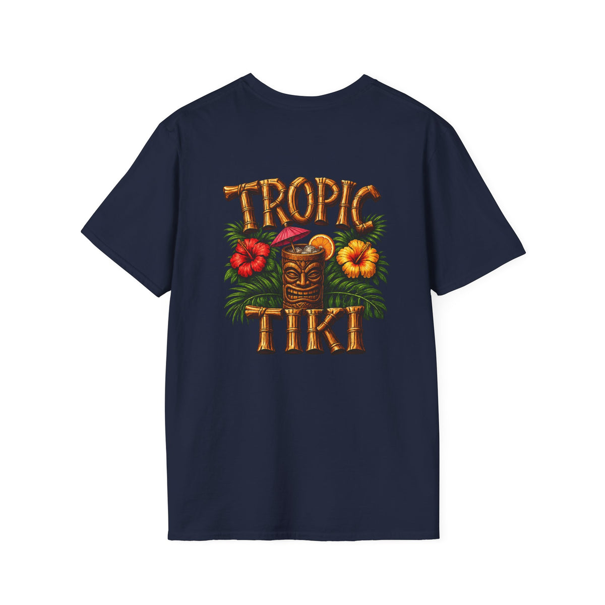 Women’s- Tropic Tiki Floral Tee — Tropical Hibiscus Beach T-Shirt