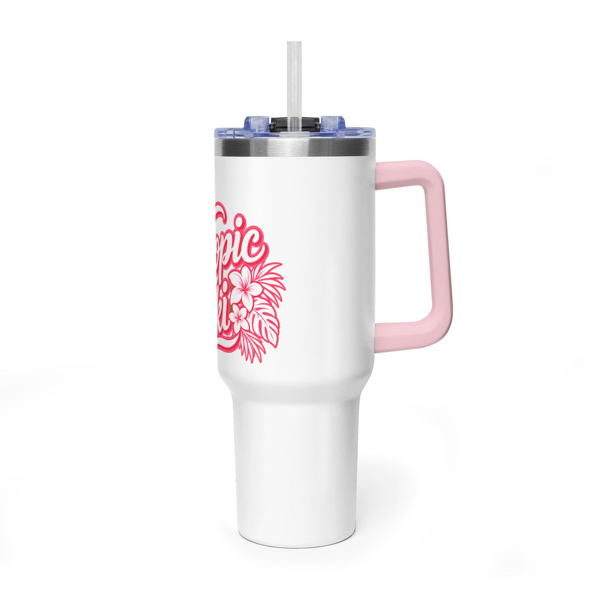 Tumbler- 40 oz Insulated Vacuum Travel Mug with Hibiscus & Tiki Flame Design