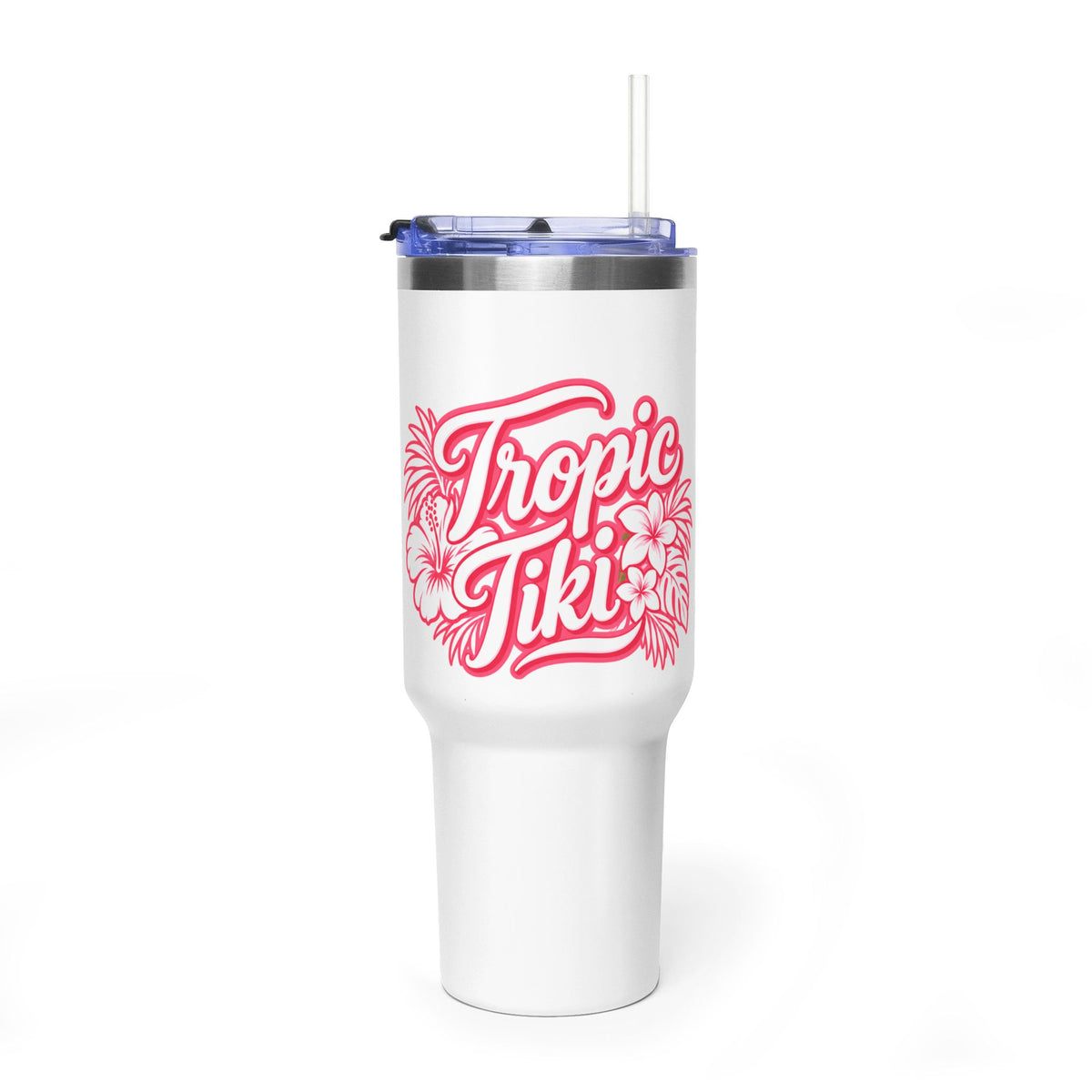 Tumbler- 40 oz Insulated Vacuum Travel Mug with Hibiscus & Tiki Flame Design